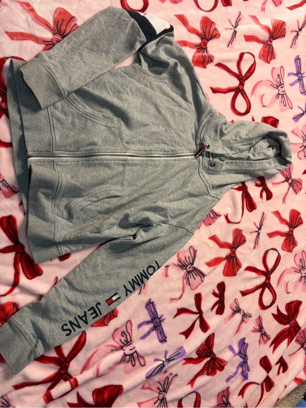 Tommy Hilfiger Gray Hoodie with Signature Red-White-Blue Trim